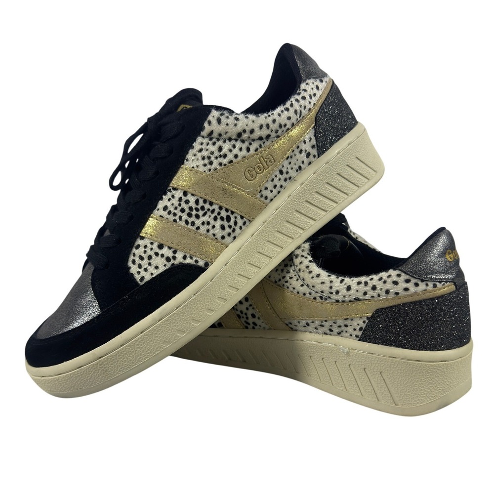 Gola Superslam Women's Sneakers Low Top Black Gold Cheetah Faux Fur Size 9
